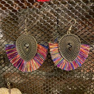 Tassel Earrings Rainbow Bronze Boho Fringe